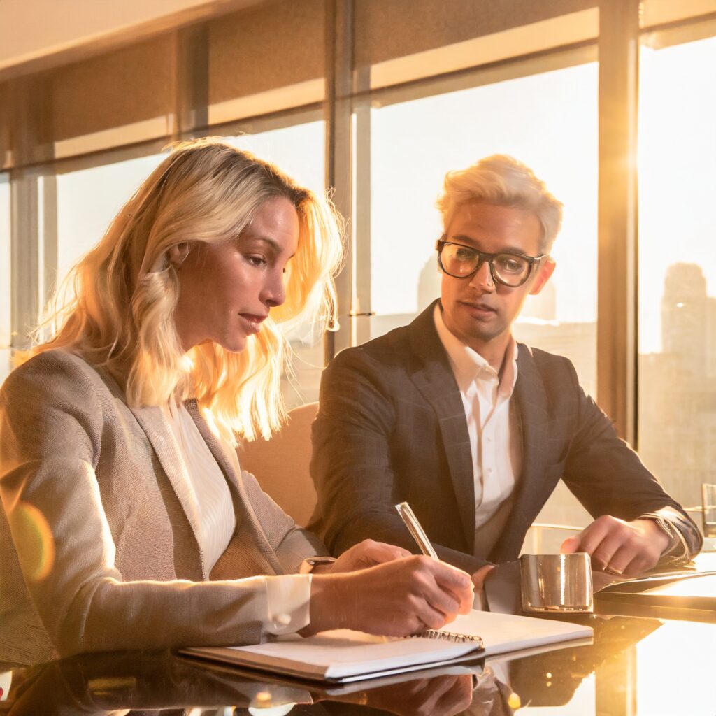 Two attorneys working on PEO legal paperwork.