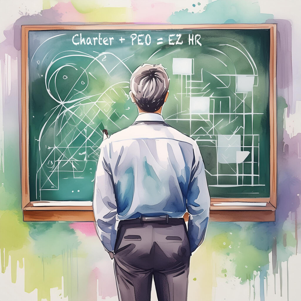 charter school superintendent looking at chalkboard